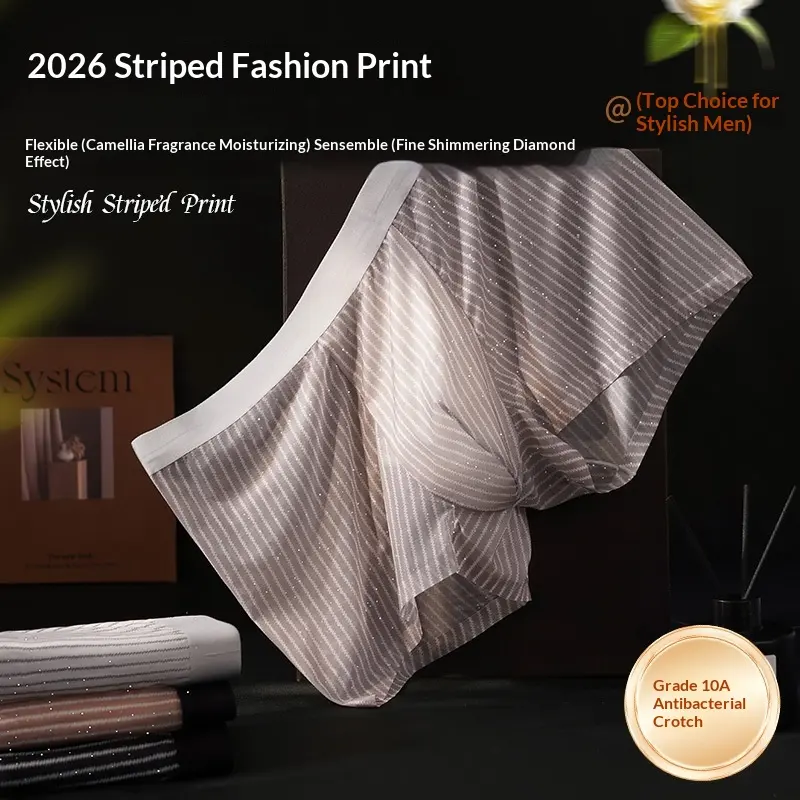 Mens Striped-print Boxer Briefs In Ice Silk