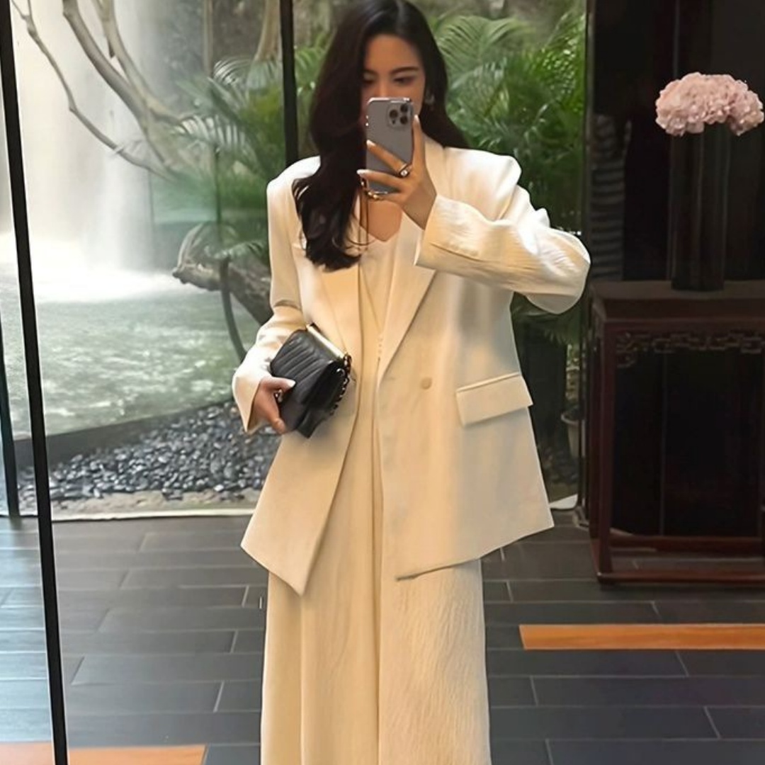 Strap Dress And Blazer Slimming Two-piece Set