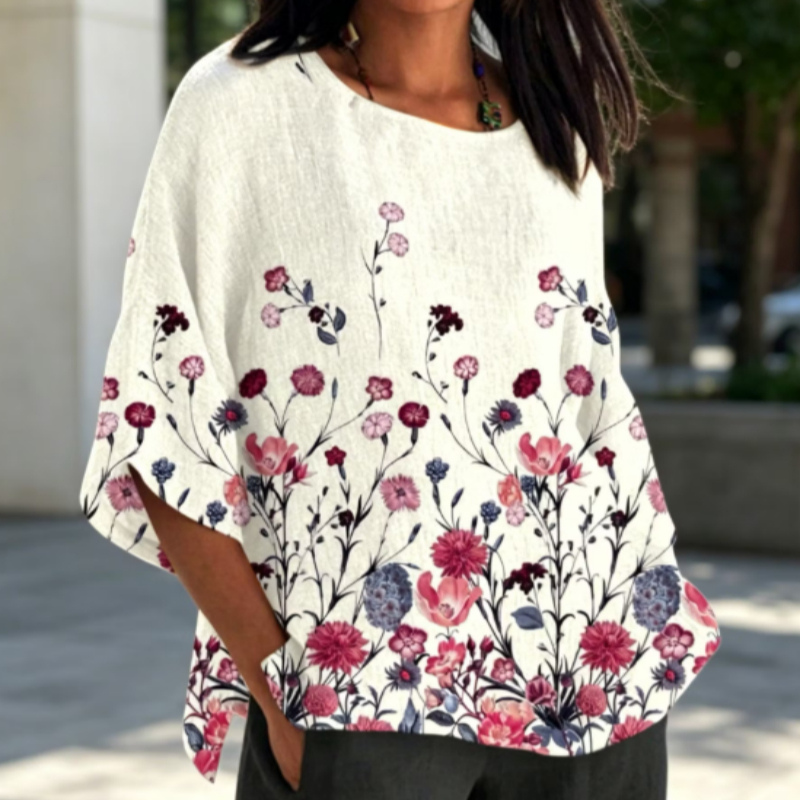 Wildflower Print Dolman Sleeve Loose Fit Top
