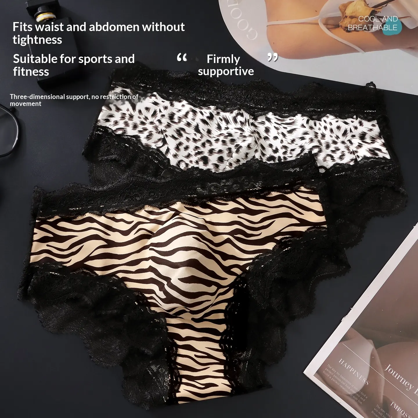 Silk Leopard-print Lace Breathable Briefs