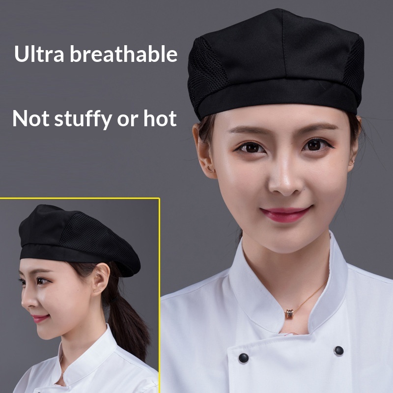 Unisex Chefs Hat Breathable Summer Beret Work Cap For Service Staff