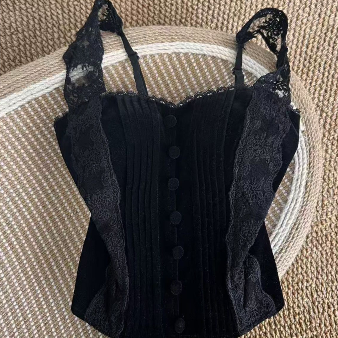Womens Lace-Panel Velvet Camisole