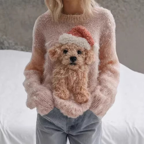 Vintage Christmas Jacquard Loose-fit Crew-neck Pullover Sweater