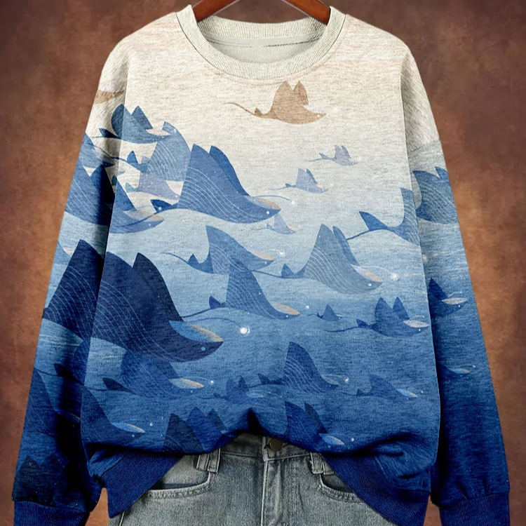 Landscape Print Drawstring Long Sleeve T-shirt