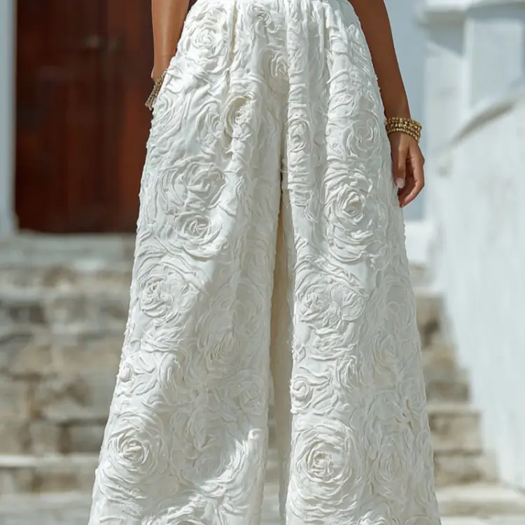 Resort-style Cashew Jacquard Wide-leg Pants