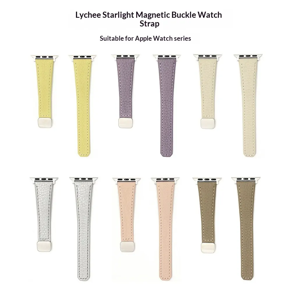 Litchi-pattern Genuine Leather Watch Strap for Straps