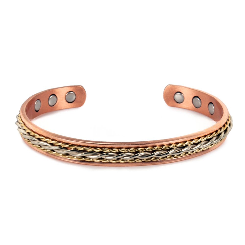 Solid Red Copper Twisted Open-end Adjustable Magnetic Bracelet