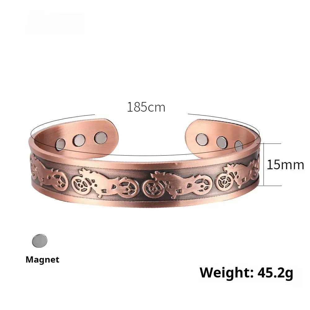 Mens Open-ended Magnetic Red Copper Bracelet