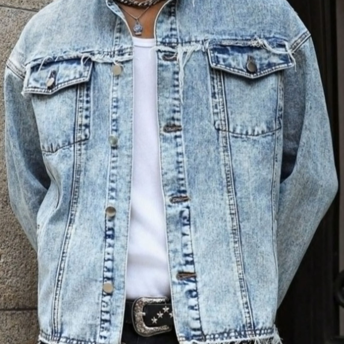 European And American Mens Denim Jacket Streetwear Brand High-street Style