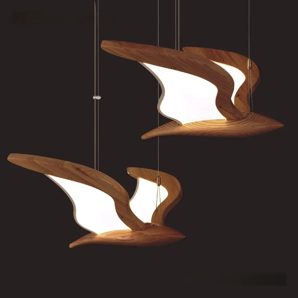 Solid Wood Chandelier Creative Design White Ash