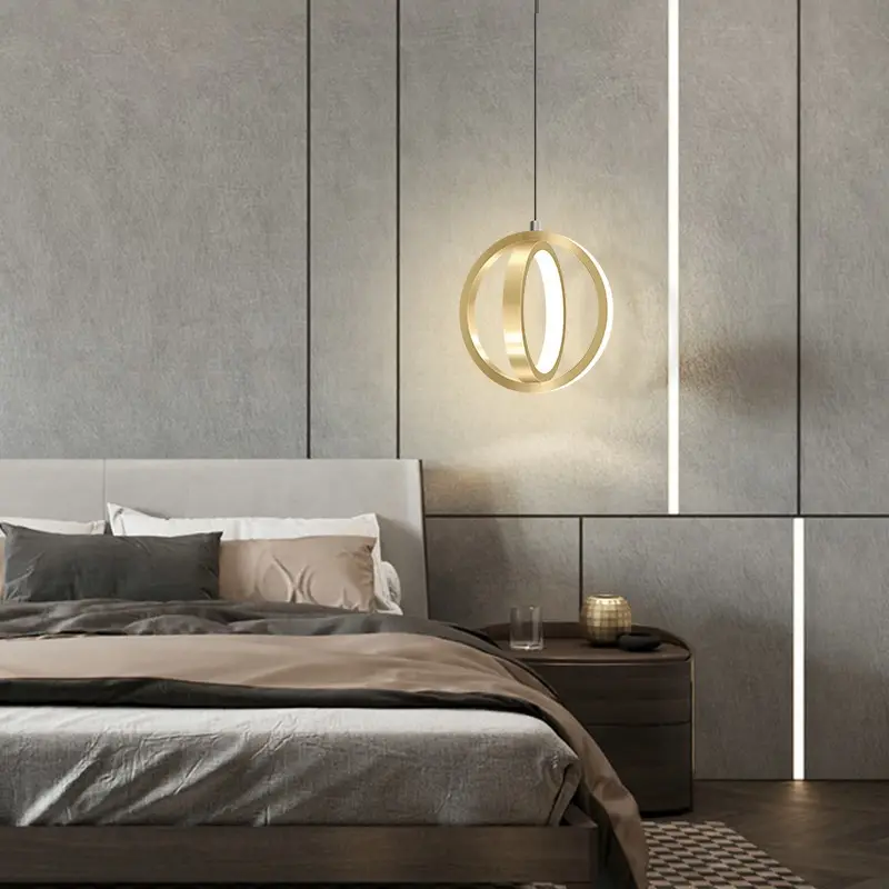 LED Bedside Mini Pendant Lamp Bedroom Single-head Ring-shaped Aluminum Pendant Light