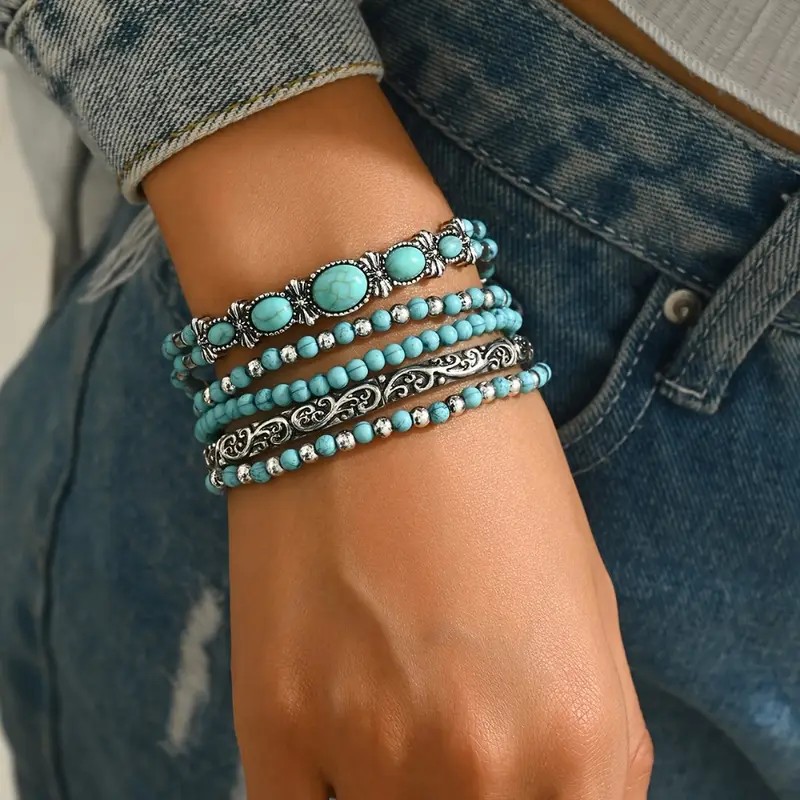 Turquoise Series Elastic Beaded Turquoise Bracelet