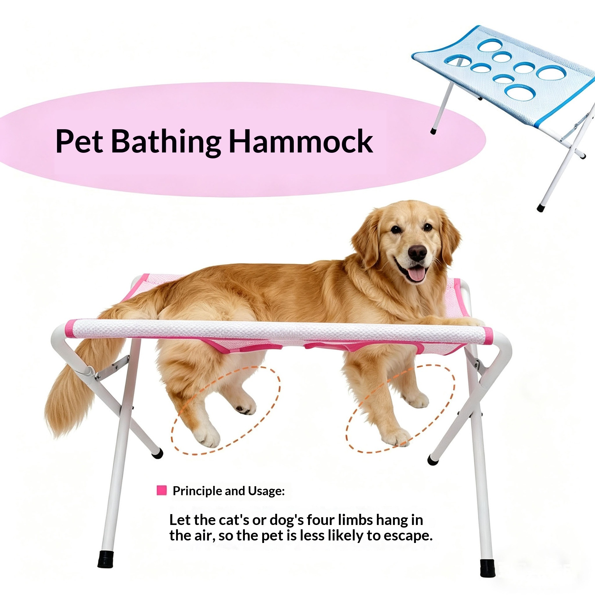 Foldable Pet Bathing Stand with Hammock - Adjustable Cat Dog Grooming Tub Support Frame Non-Slip Bathing Helper for Small Medium Animals — image 1