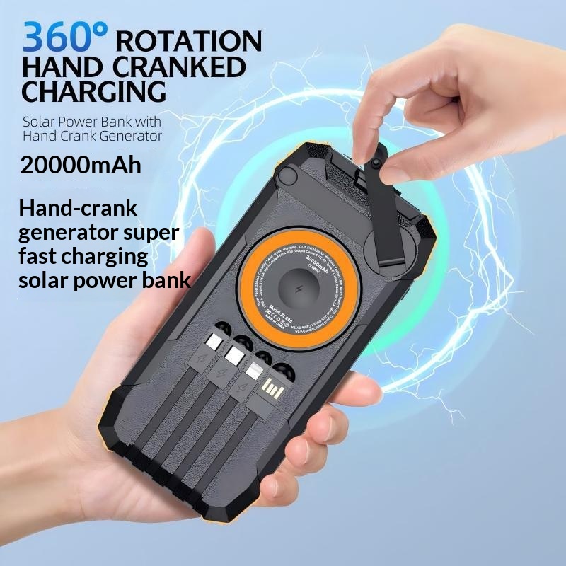 Solar-powered Power Bank With Four Built-in Outdoor Charging Cables