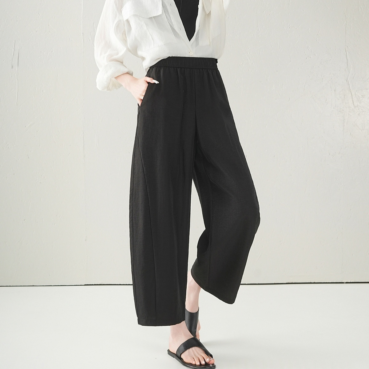 Versatile Loose Wide-leg Cropped Pants For Women
