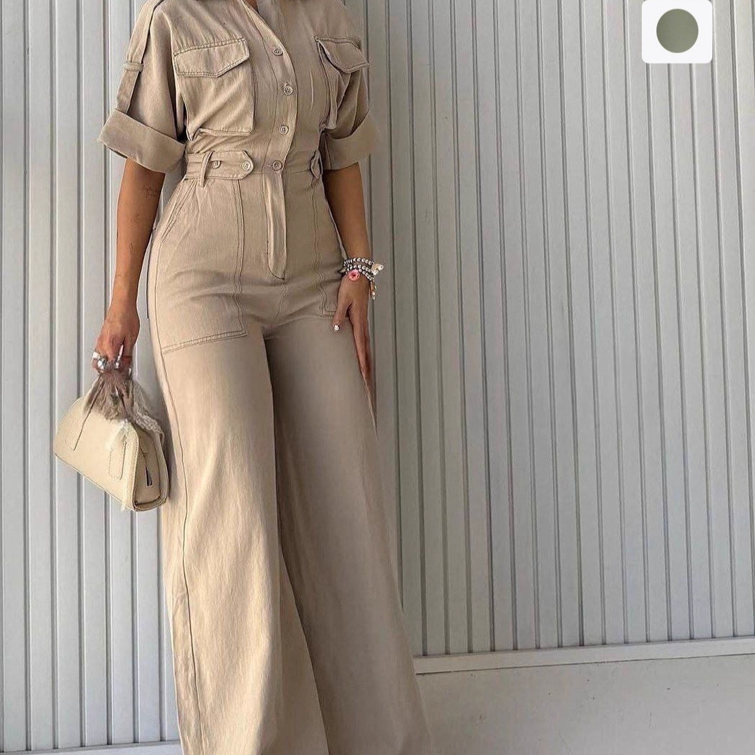 Waist-cinching Figure-flattering Wide-leg Overalls With A Lapel Collar