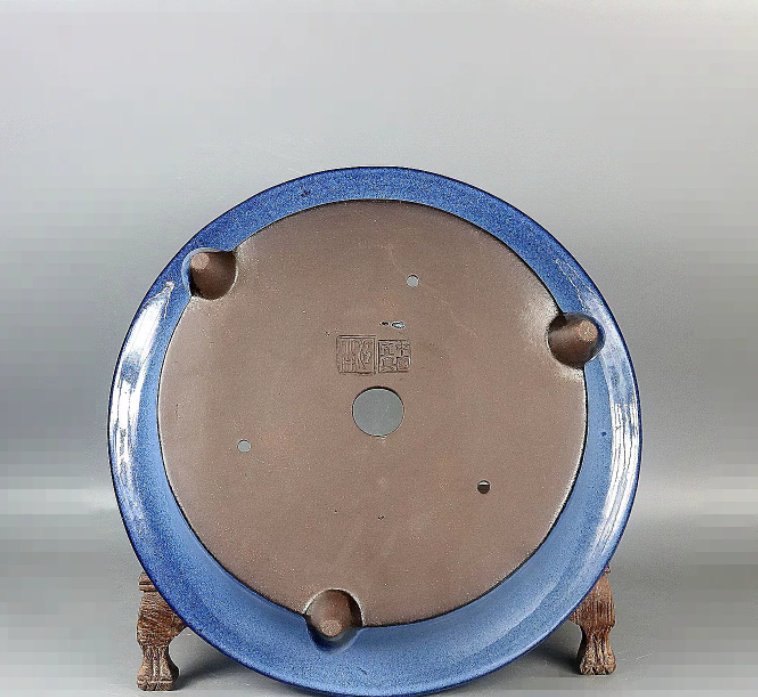Fully Handcrafted Antique-style Light-blue Glazed Round Flower Pot