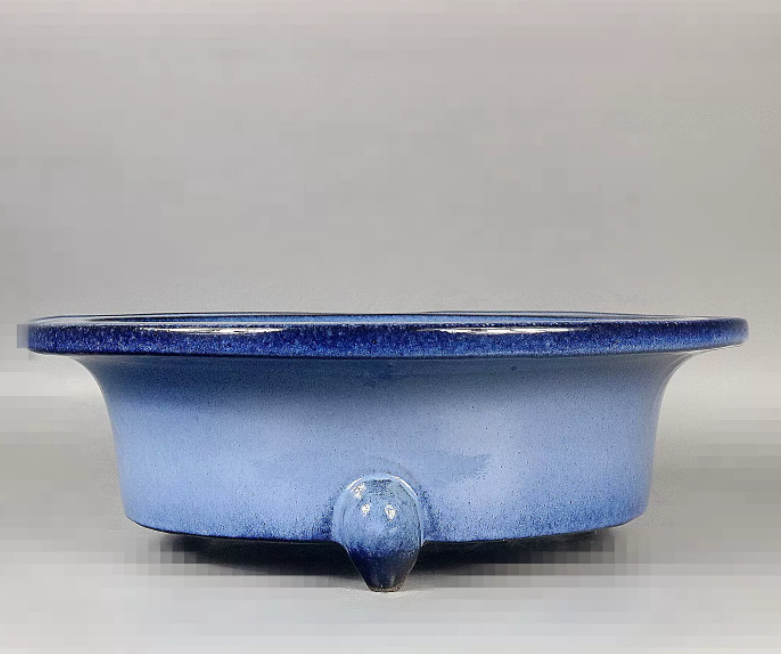 Fully Handcrafted Antique-style Light-blue Glazed Round Flower Pot