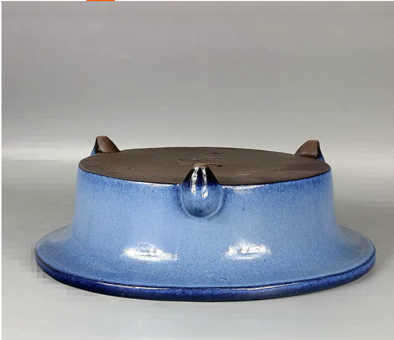 Fully Handcrafted Antique-style Light-blue Glazed Round Flower Pot