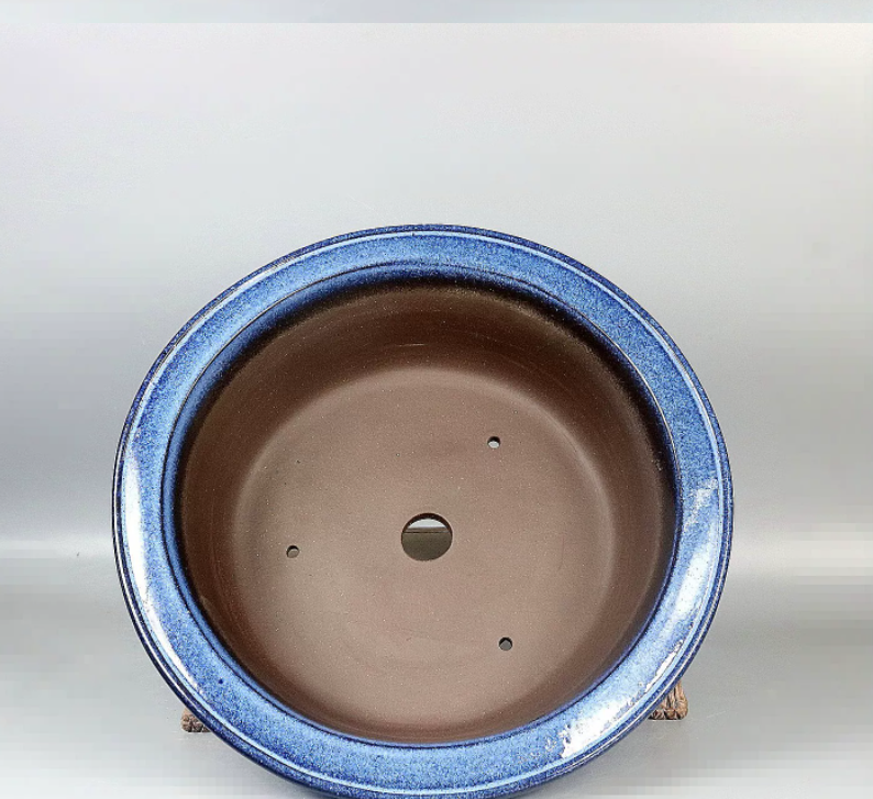 Fully Handcrafted Antique-style Light-blue Glazed Round Flower Pot