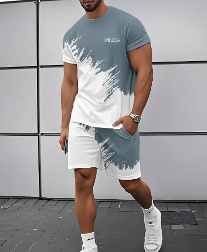 Fashion Colorblock Zipper Short Sleeve Shorts