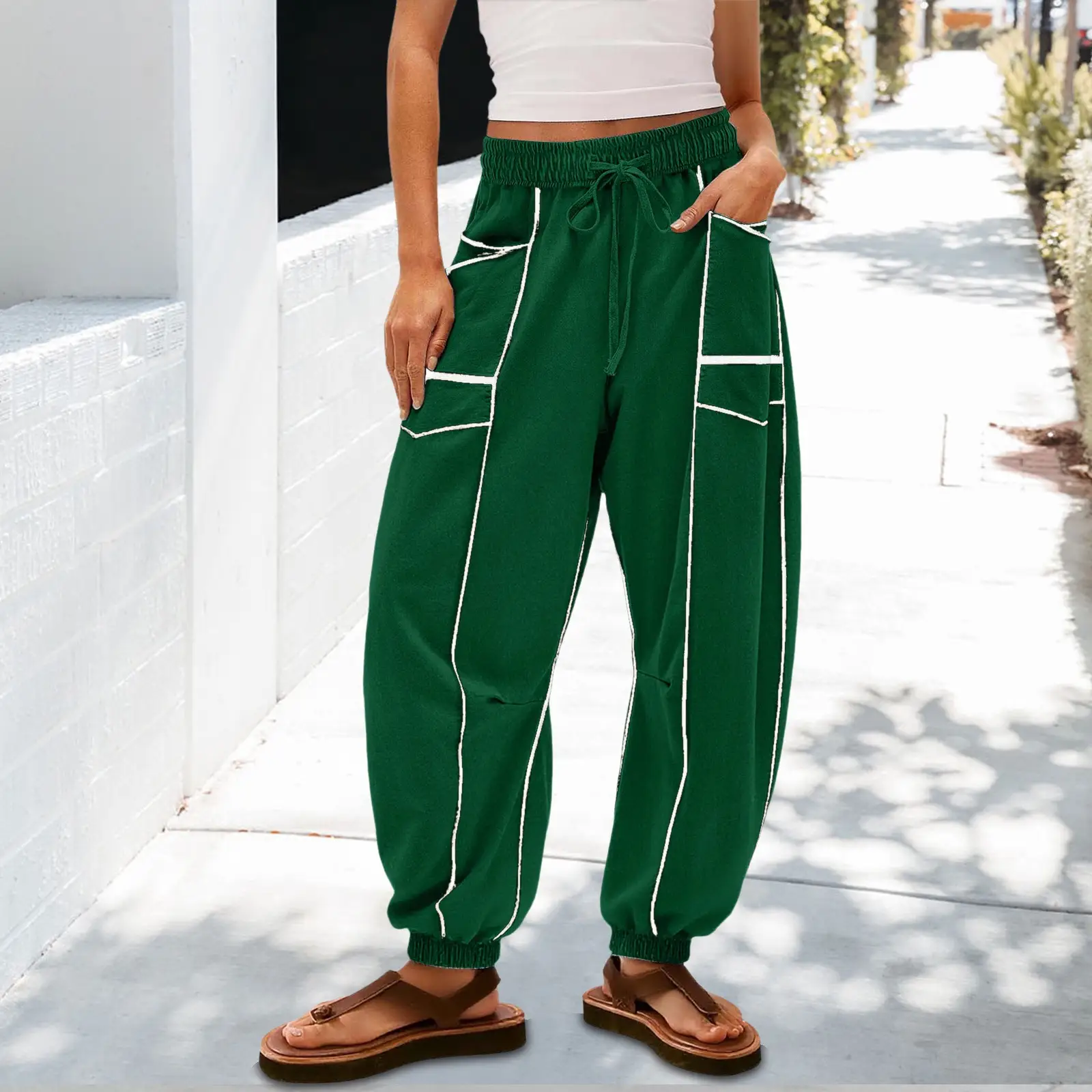 Summer Wide-leg Drawstring Waist Casual Pants