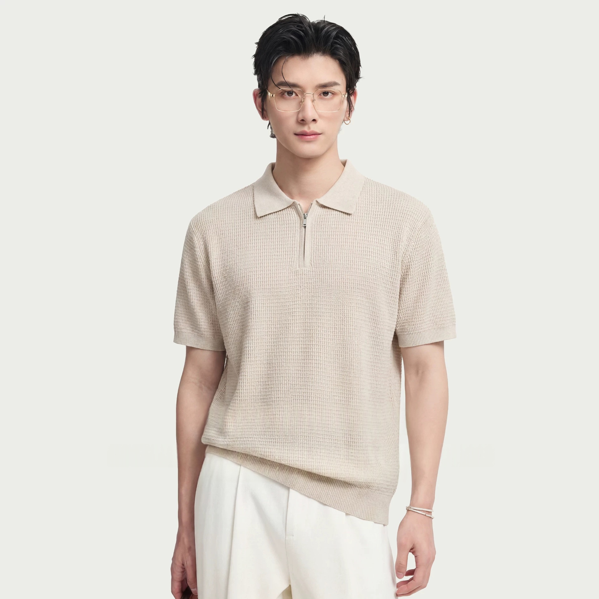 Waffle-knit Business-casual Short-sleeve Summer Waffle-knit Business-casual Short-sleeve Summer