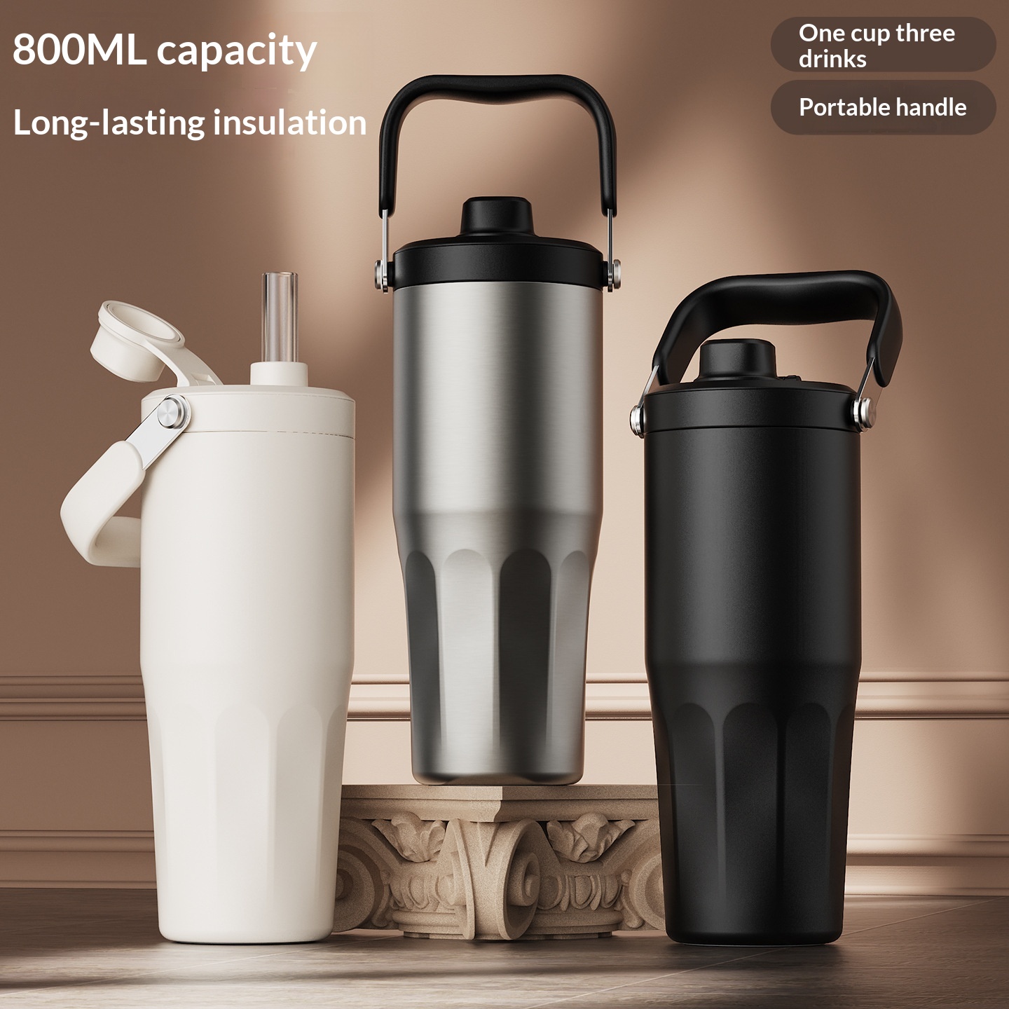 Large-capacity Stainless Steel With Straw For Car Use
