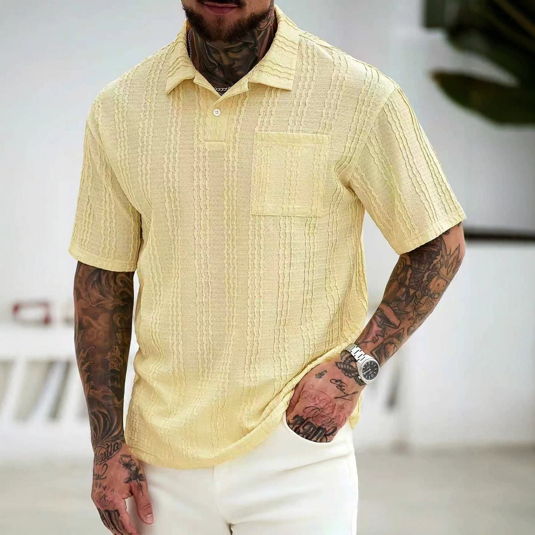 Mens POLO Shirt With Textured Fabric And Buttons Mens POLO Shirt With Textured Fabric And Buttons