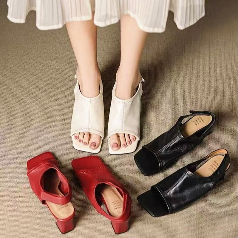 Fish-mouth Chunky-heel Velcro Sandals For Women