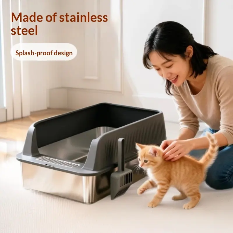 Stainless Steel Cat Litter Box Open-Top High