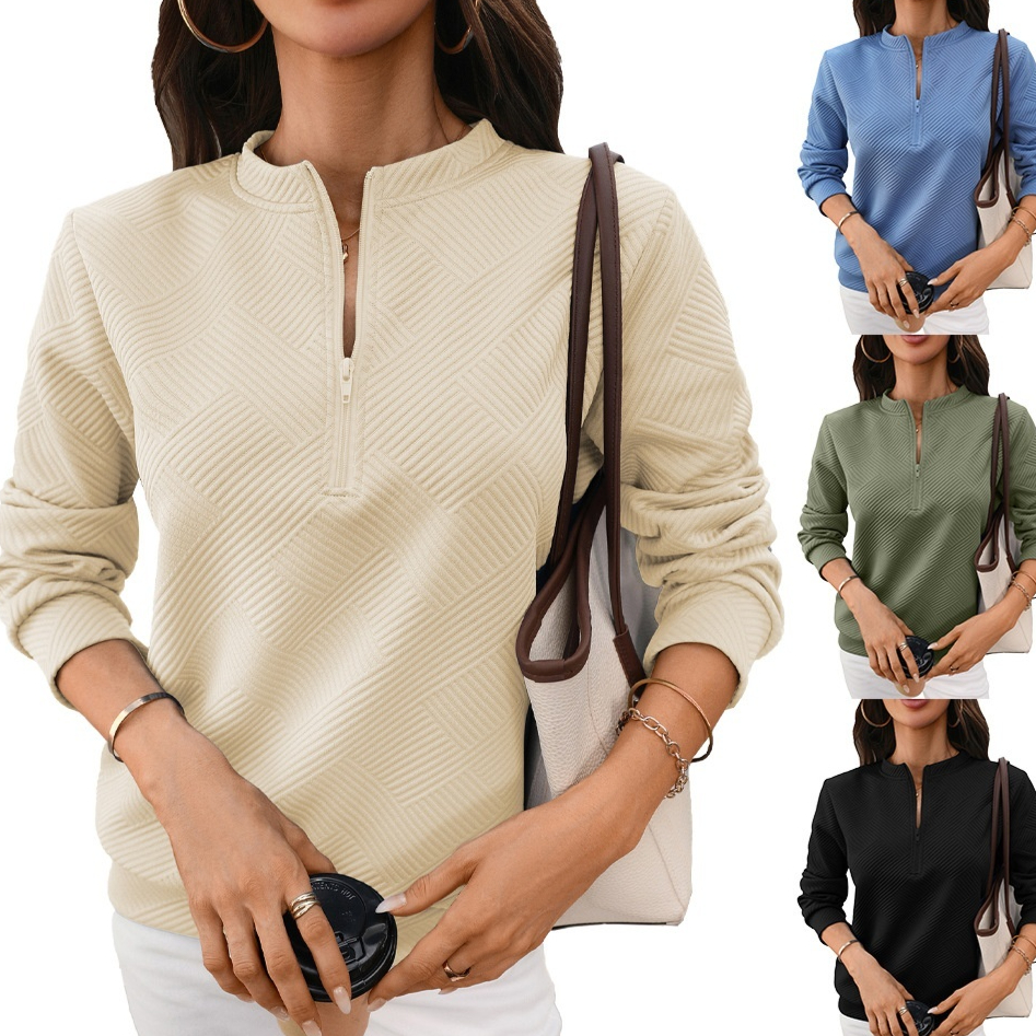 Zip-Up Crew-neck Relaxed-fit Top