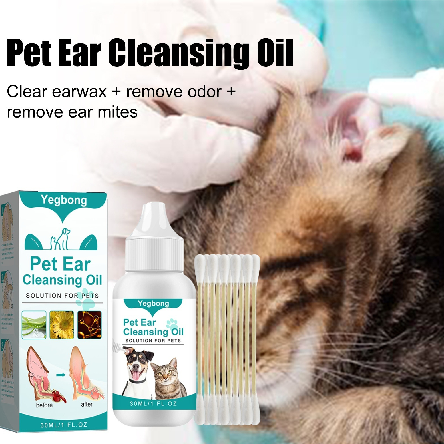 Cat And Dog Ear Cleaning Solution Removes Ear Mites And Parasites