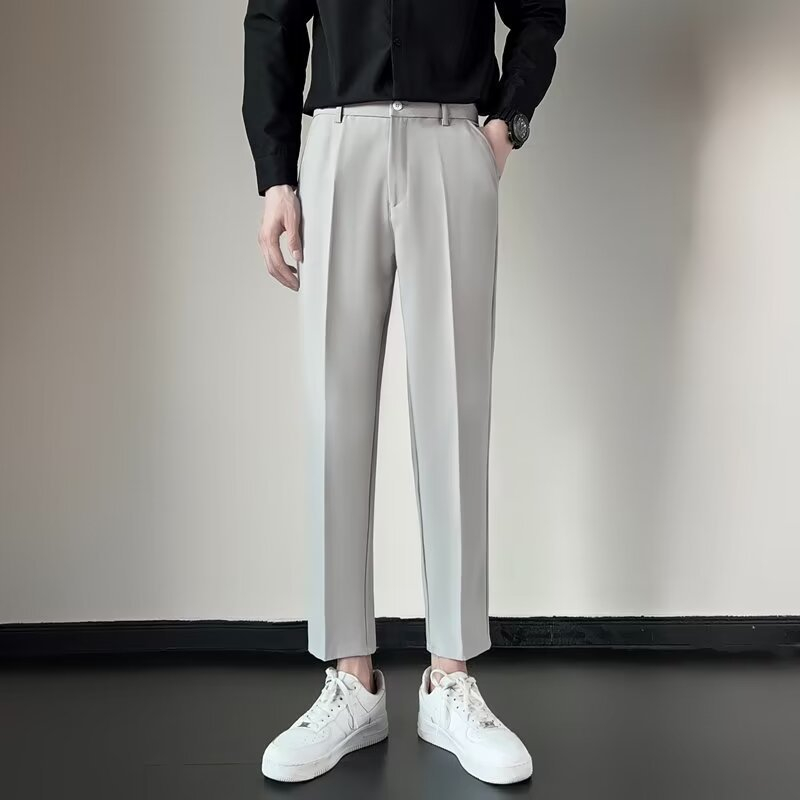 Draped Classic Tailored Slim-fit Straight-leg Casual Pants