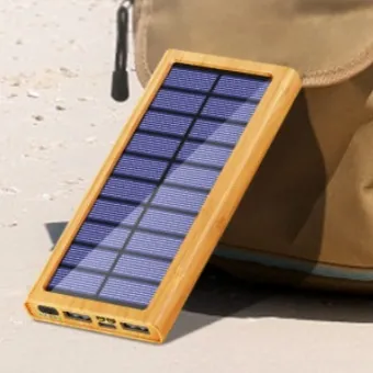 Solar-powered Wood-grain Power Bank Outdoor Portable Charger