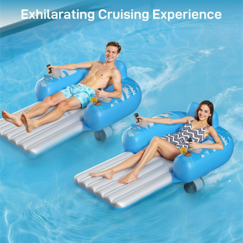 PVC Inflatable Rechargeable Pool Motor Float With Storage Compartment Electric Water Lounger