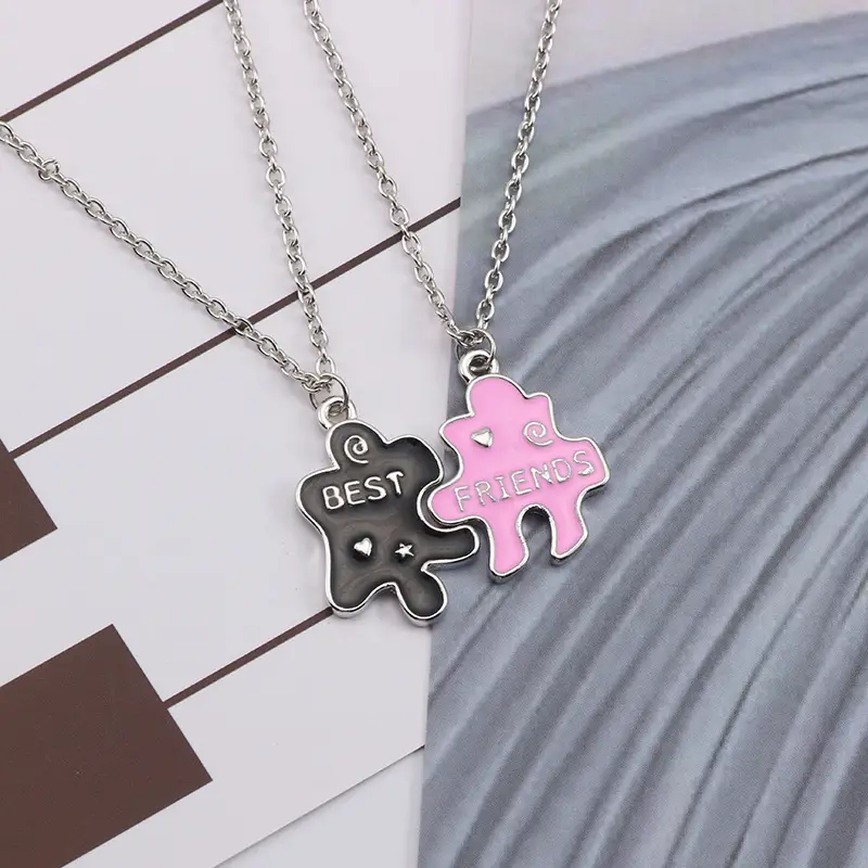 Korean-style Puzzle Alphabet Patchwork Pendant Necklace