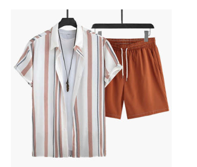 Black And White Striped Hawaiian Men's Shirt Set — foto 12