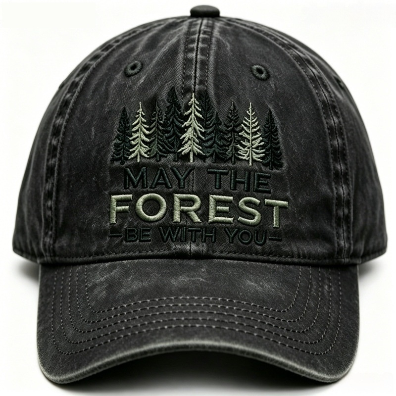 Water-washed, Distressed Forest-themed Embroidered Outdoor Casual Baseball Cap