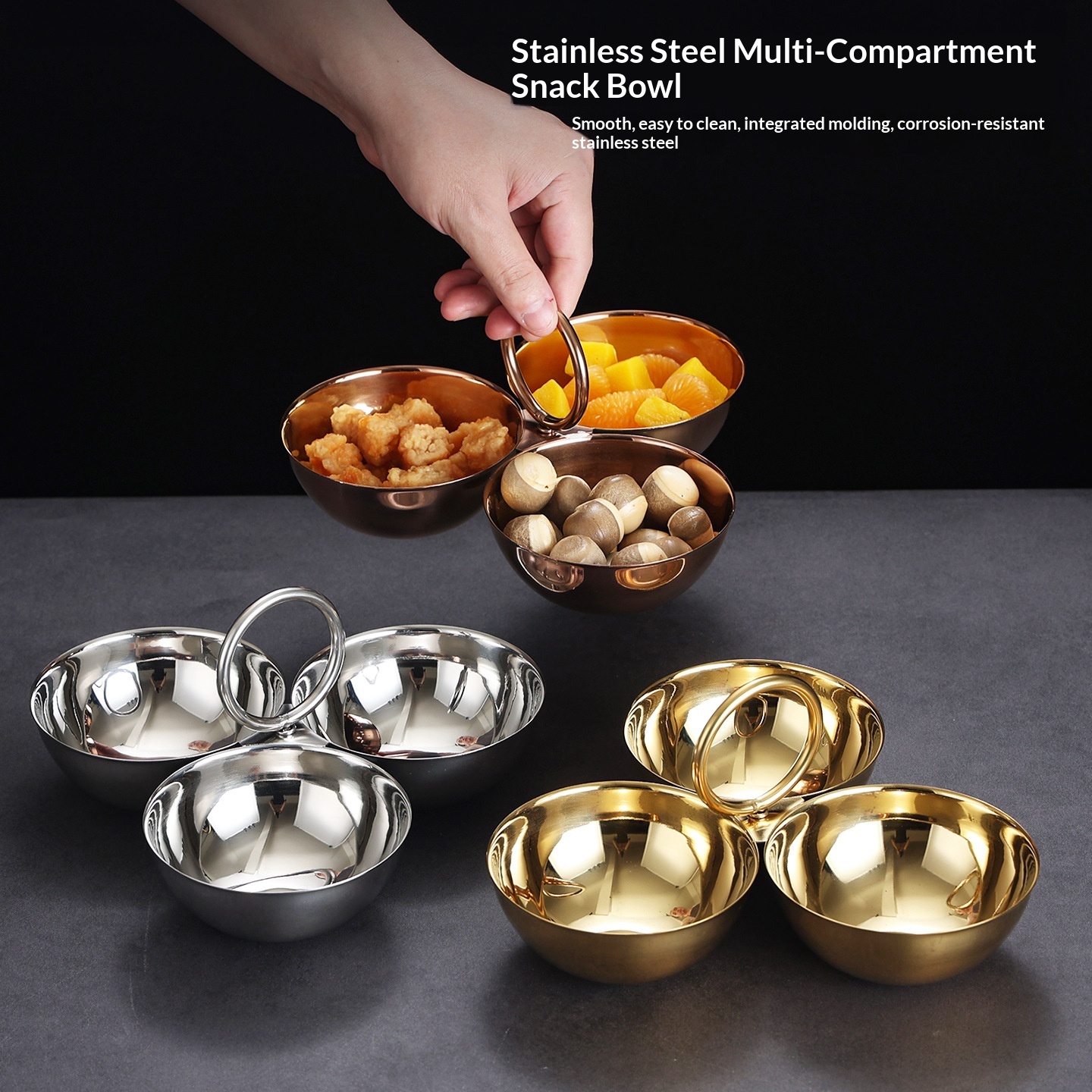 Creative Stainless Steel Three-Compartment Platter Snack Plate