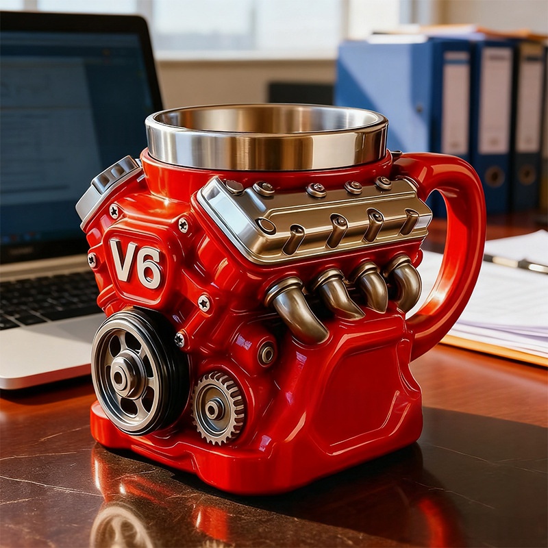 Polyresin V8 engine ornament side profile showing detailed cylinder head and block casting