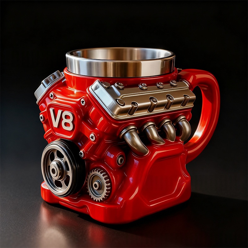 Gearhead novelty pencil cup shaped like V8 engine block – truck enthusiast desk decor
