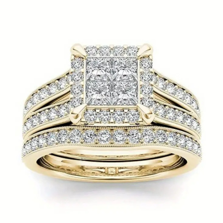 Gold-plated Zircon-inlaid Ring Women