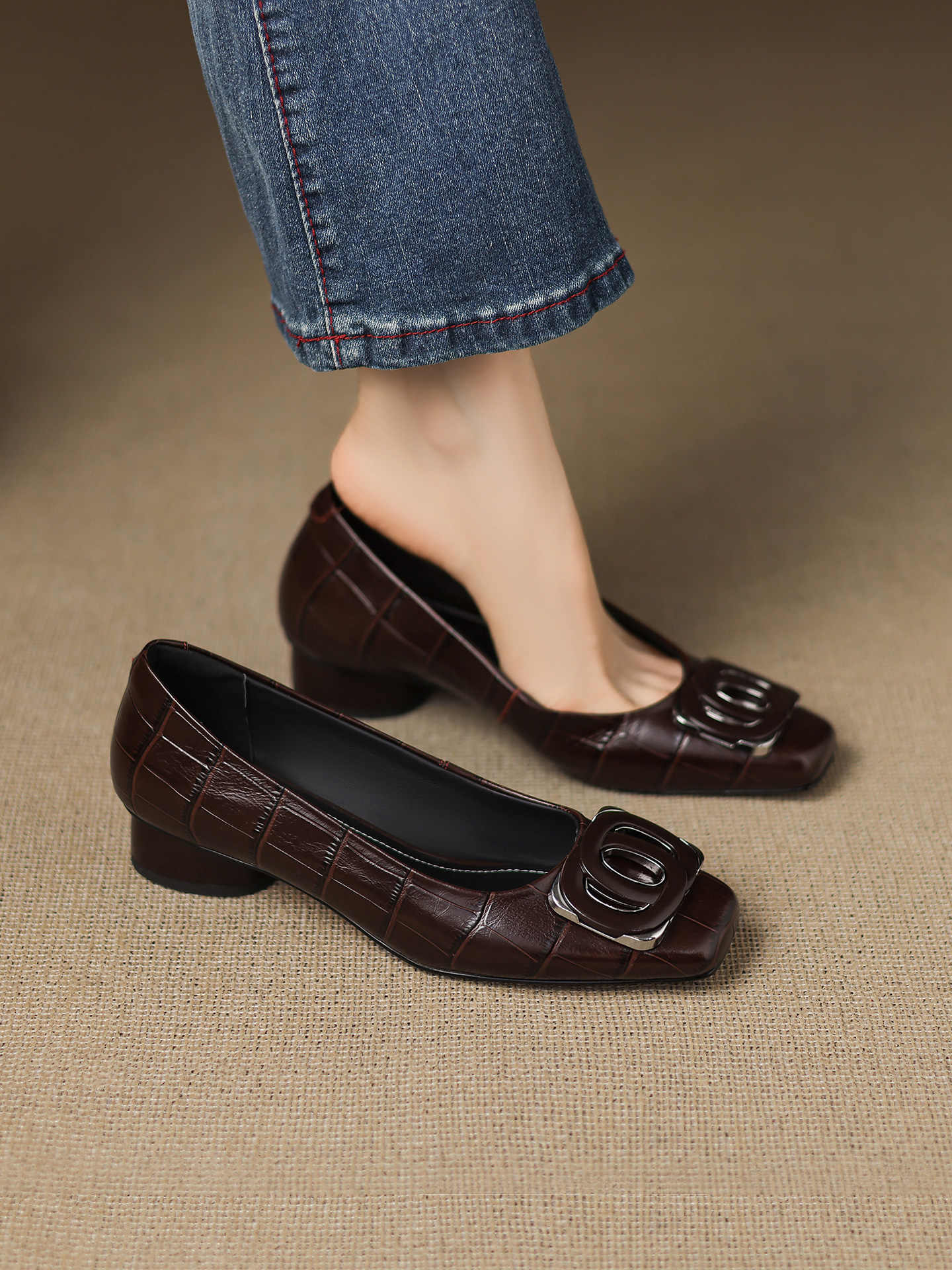 Leather Square Toe Flats, picture 4 of 5