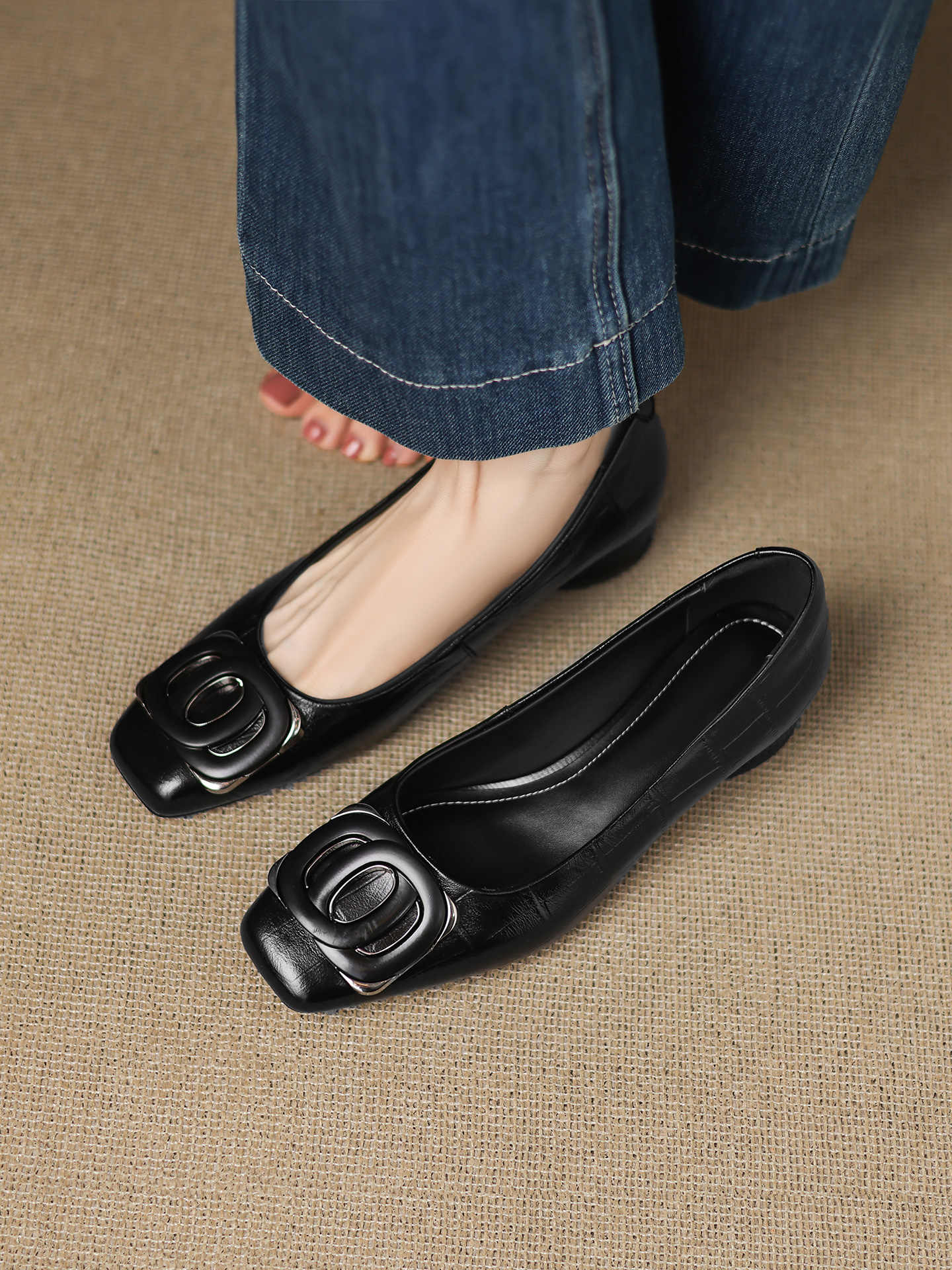 Leather Square Toe Flats, picture 3 of 5