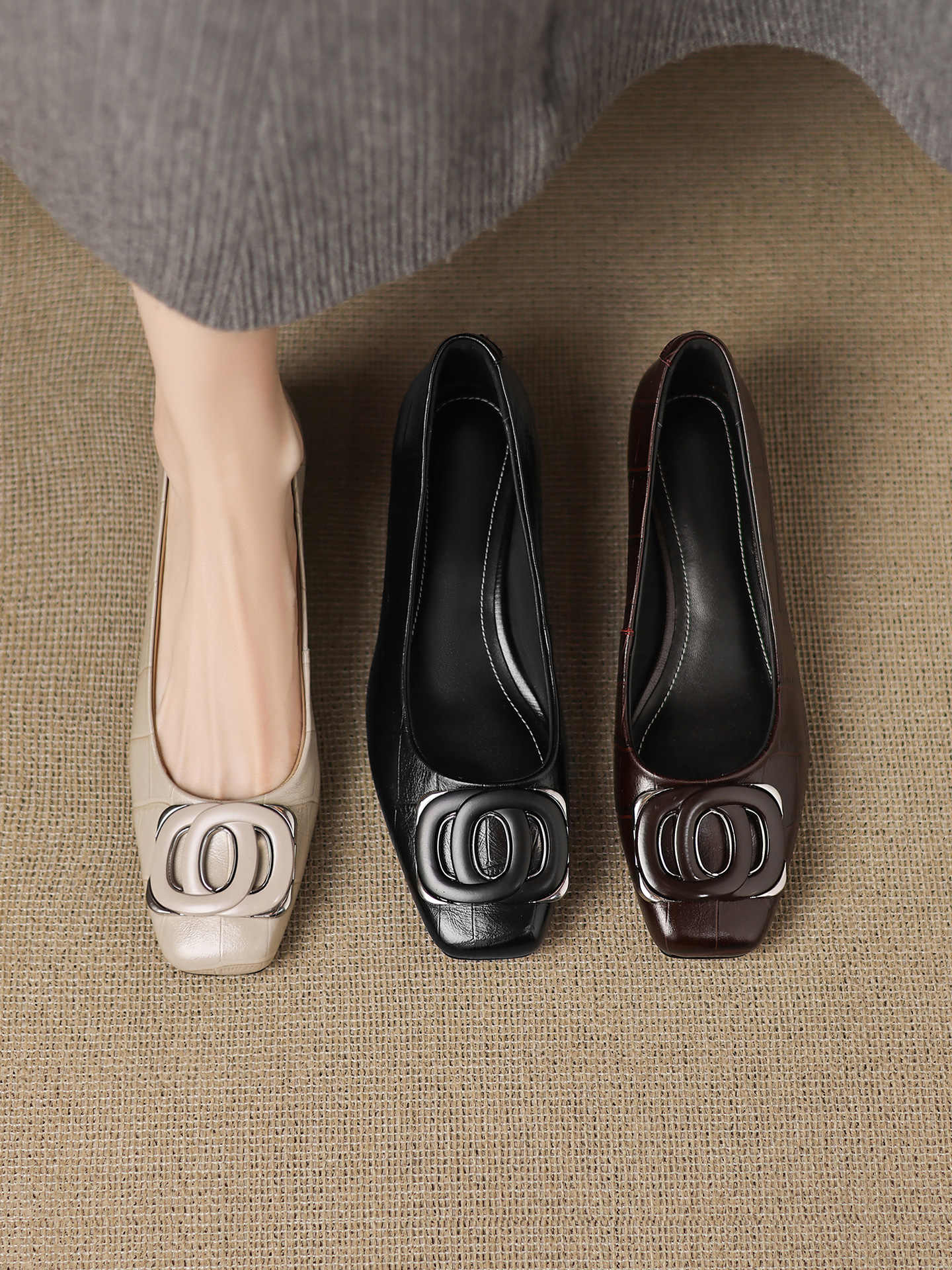 Leather Square Toe Flats, picture 2 of 5