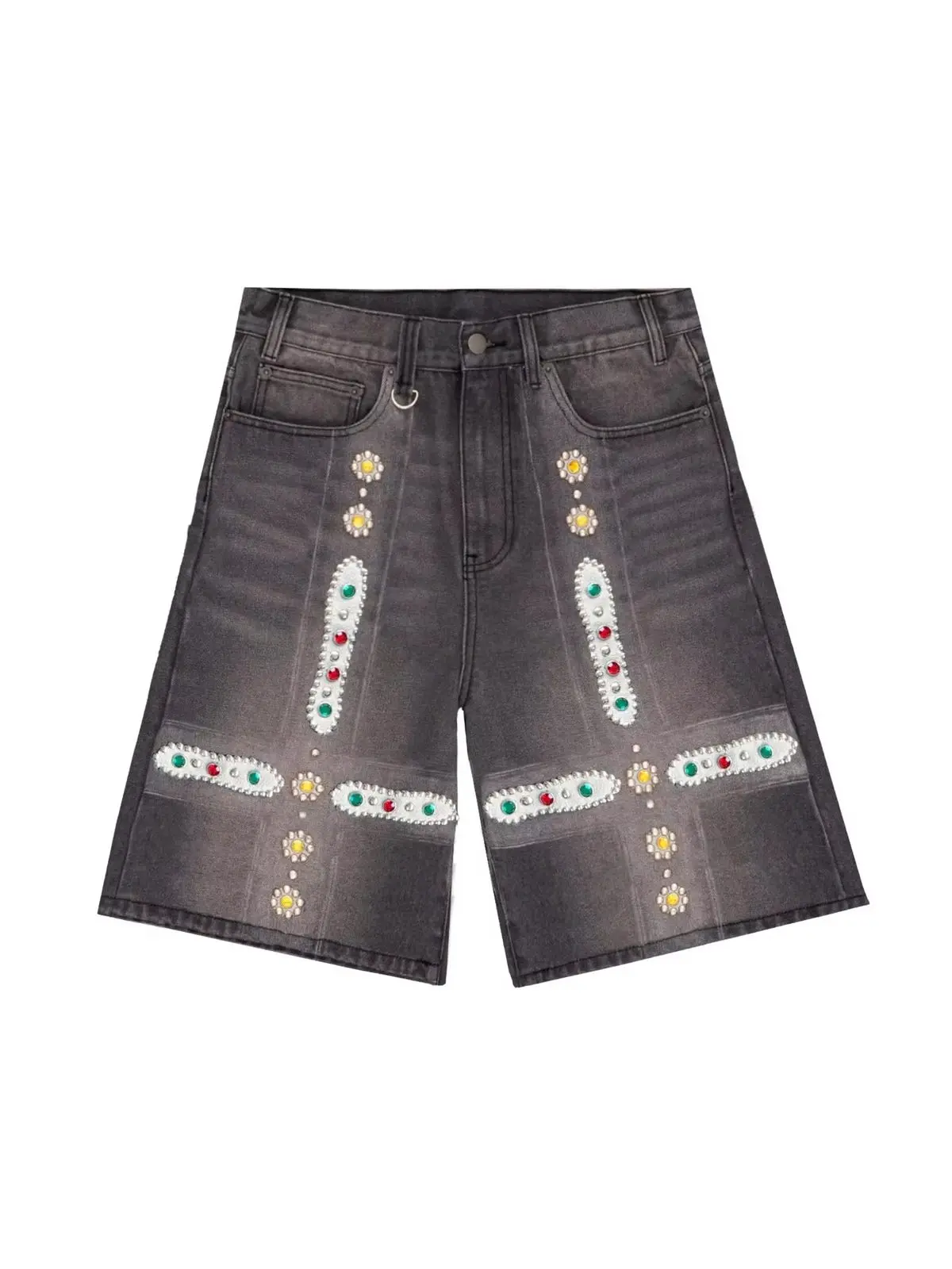 New Leather Patchwork Studded Rhinestone Shorts
