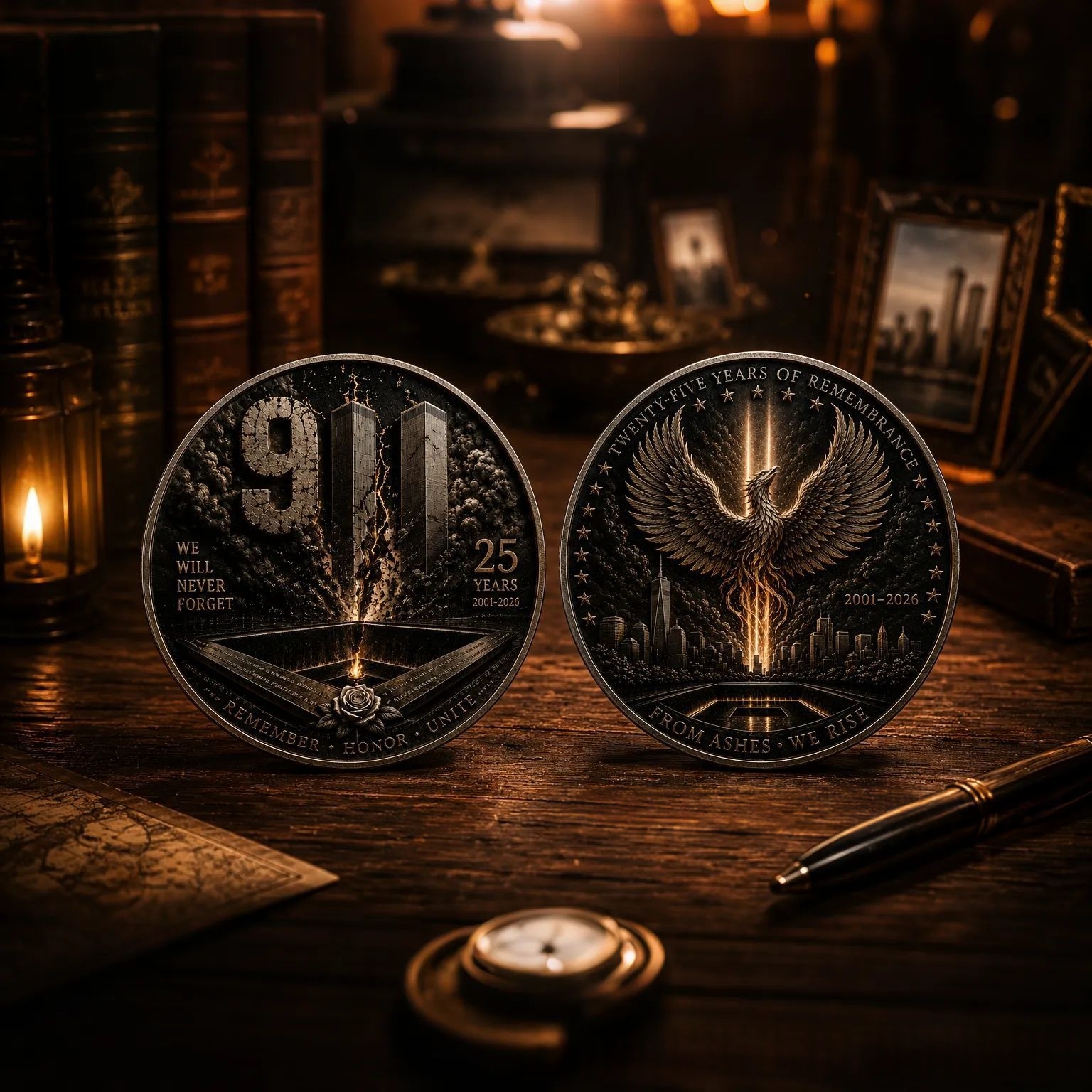 Twin Towers Coin And Phoenix Antique-Style Commemorative Medal
