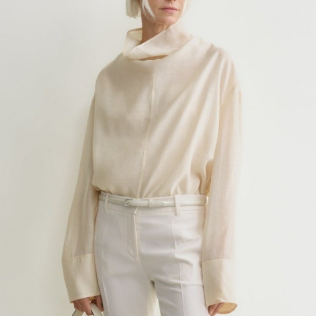 Womens Solid-color Loose-fitting Funnel-neck Blouse