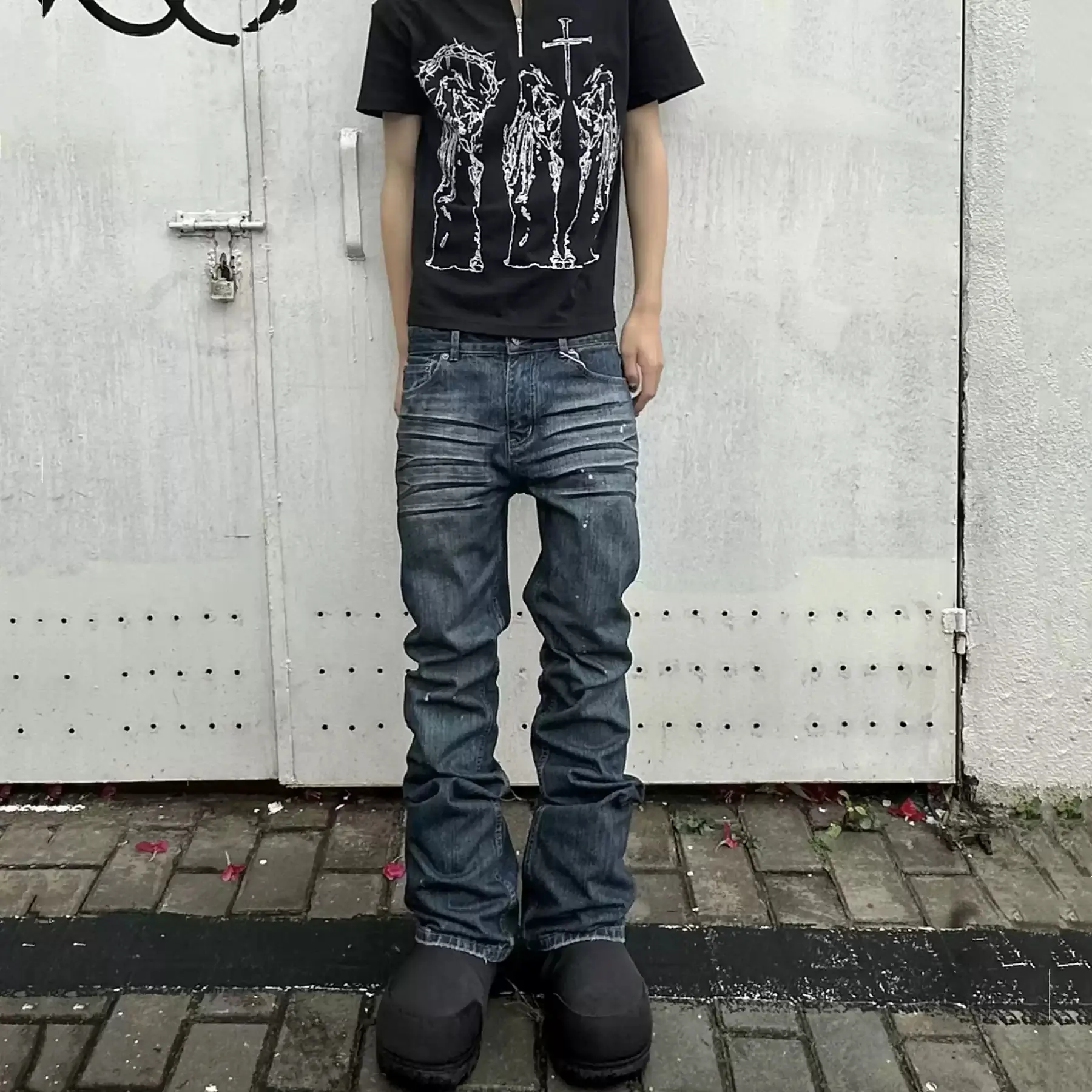 Distressed Slightly Flared Slim-fit Denim Jeans